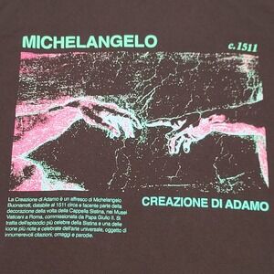 Michelangelo Creation of Adam T Shirt Mens Small Black Neon Art Graphic Tee